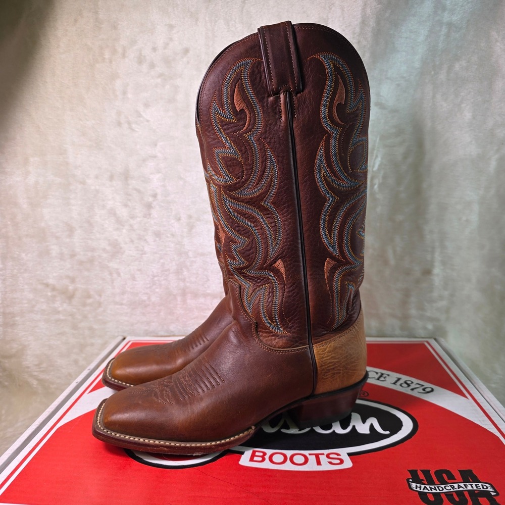 Justin Cowboy Boots Brown Square Toe Western Mens 6.5 B Women 7.5-8 PRISTINE